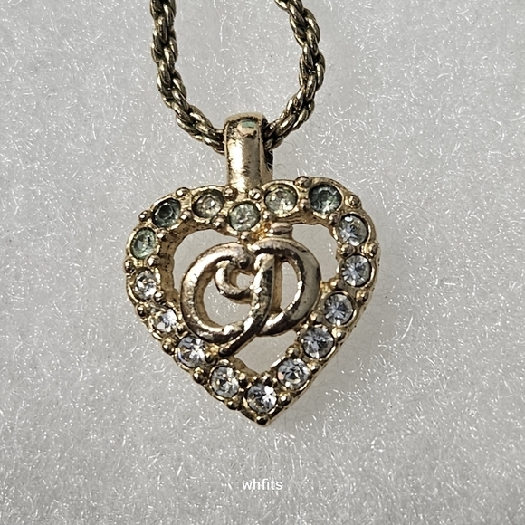 Vintage Christian Dior Gold Tone Rhinestone CD Heart Necklace - Picture 2 of 8